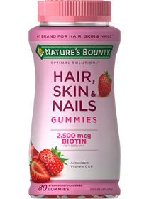 Hair, Skin & Nails Strawberry 80 Gummies - Nature's Bounty.
