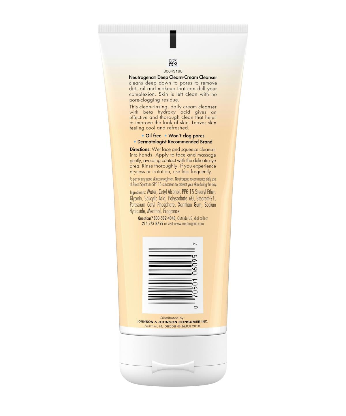 Deep Clean Cream Cleanser Oil Free (200g) - Neutrogena.