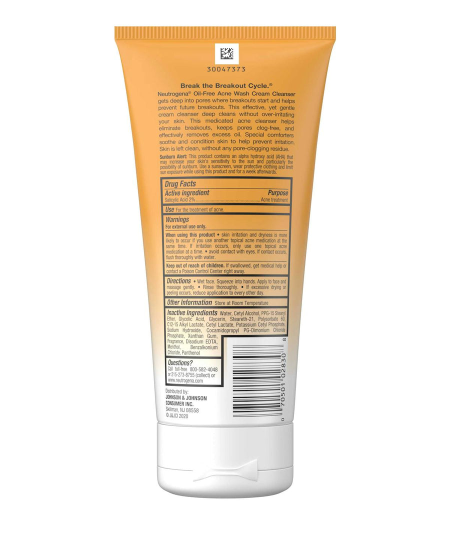 Oil Free Acne Wash Cream Cleanser (200ml) - Neutrogena.