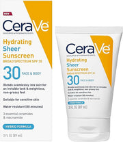 Hydrating Sheer Sunscreen SPF 30 Face & Body 89ml - CeraVe.