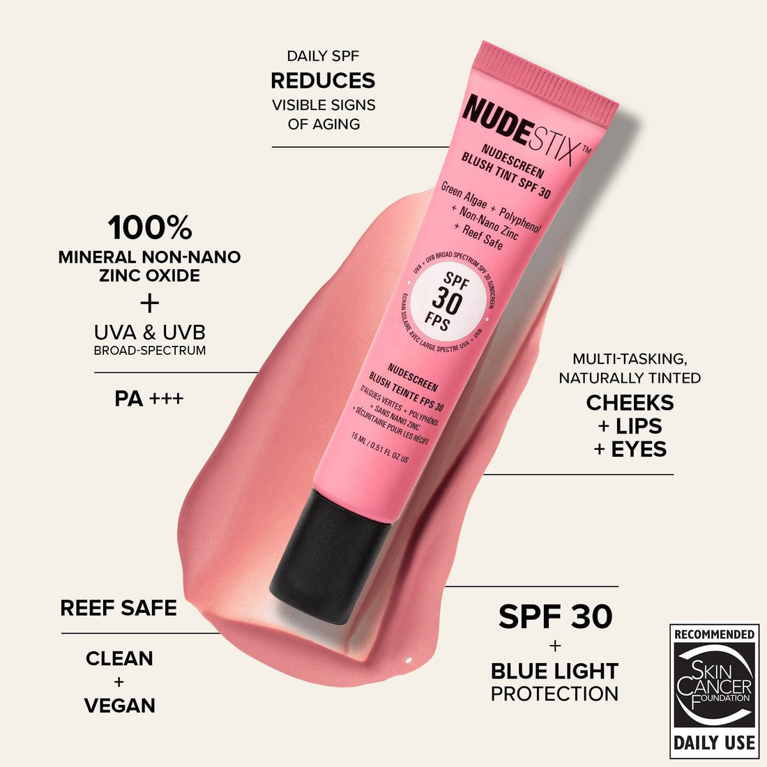 Nudescreen Blush + Lip Tint SPF 30/ Pink Sunrise -Nudestix.
