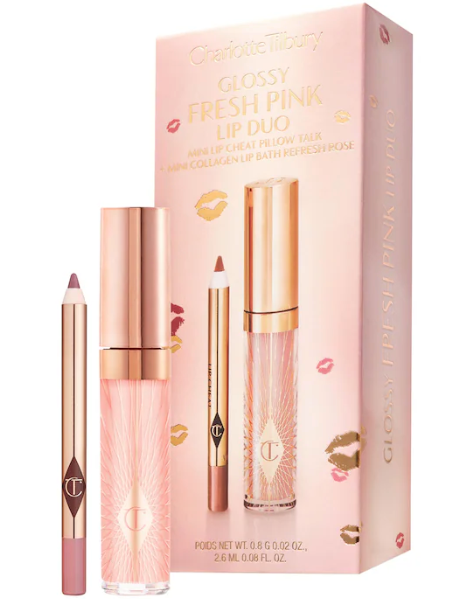 Mini Glossy Pink Lip Gloss + Lip Liner Set - Fresh Pink / Charlotte Tilbury.