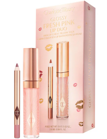 Mini Glossy Pink Lip Gloss + Lip Liner Set - Fresh Pink / Charlotte Tilbury.