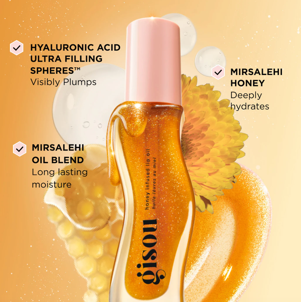 Honey Infused Lip Oil 8 ml Shimmer finish / Gisou.