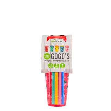 GOGO'S 12 OZ TUMBLER 5 PK - KID CUPS WITH LIDS AND STRAWS/ STRAWBERRY BANANA - REDUCE.