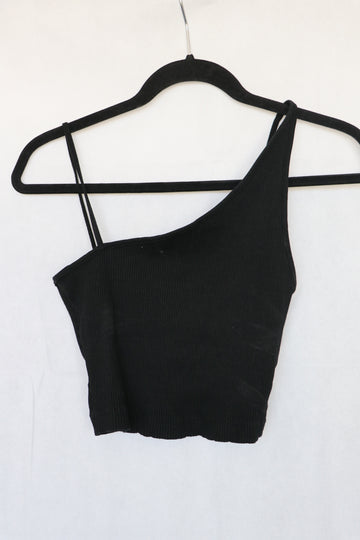 Crop Top negro de una manga Talla M - Zara