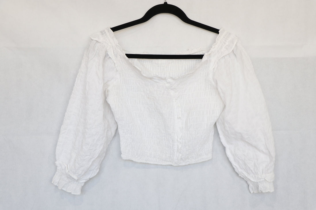 Blusa blanca drapeada manga larga Talla S - Zara