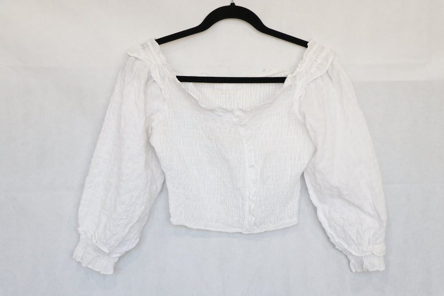 Blusa blanca drapeada manga larga Talla S - Zara