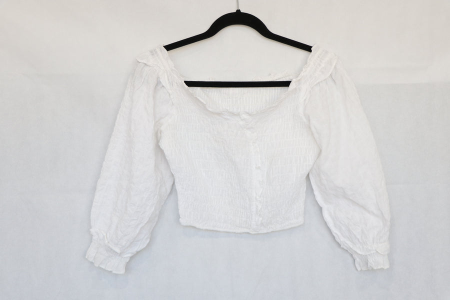 Blusa blanca drapeada manga larga Talla S - Zara