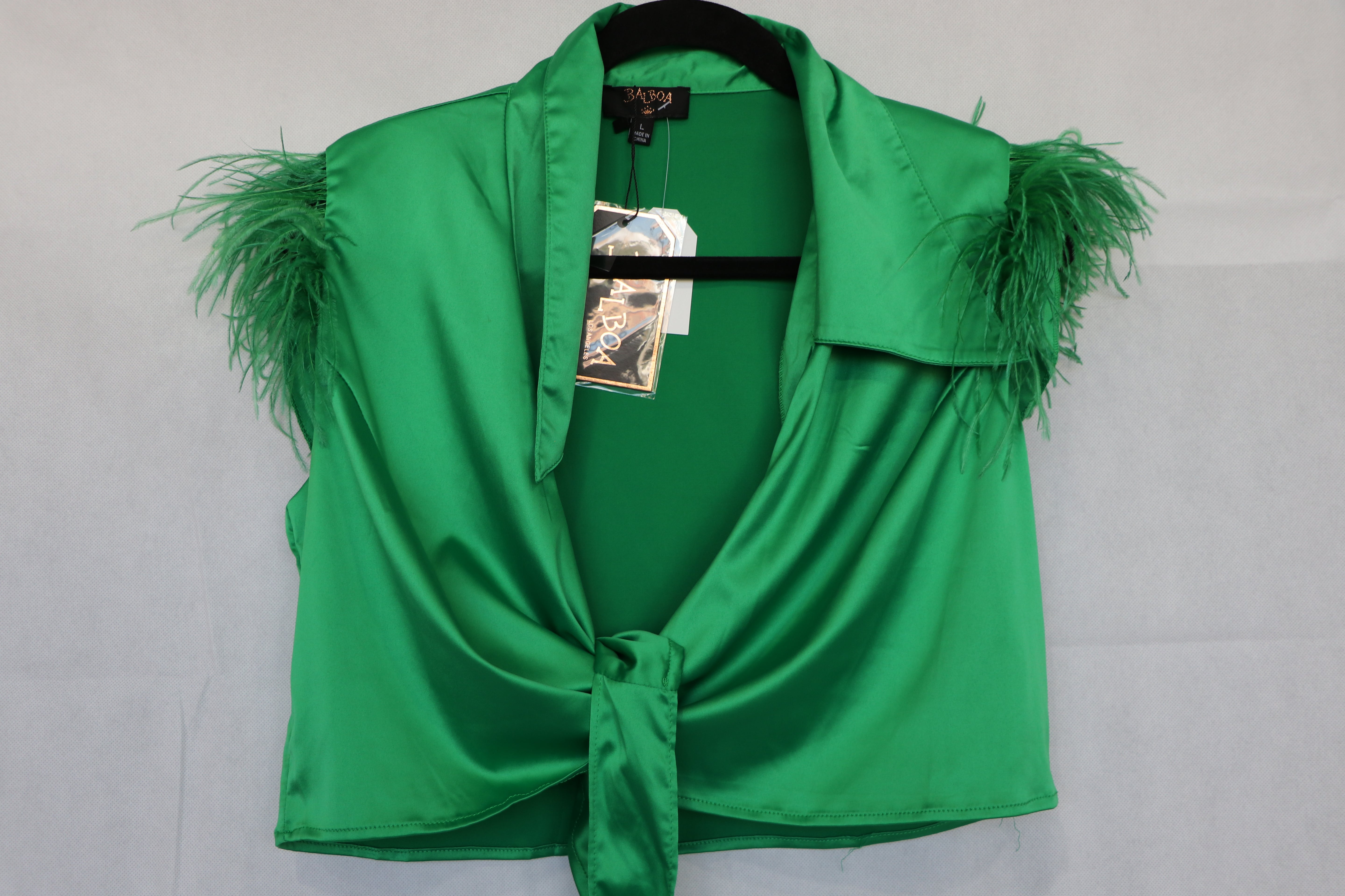 Crop verde cruzado con plumas  Talla L - Balboa