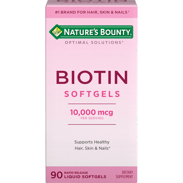 Biotin 10,000 mcg, Hair Skin and Nails, Softgels, 90  - Nature's Bounty.