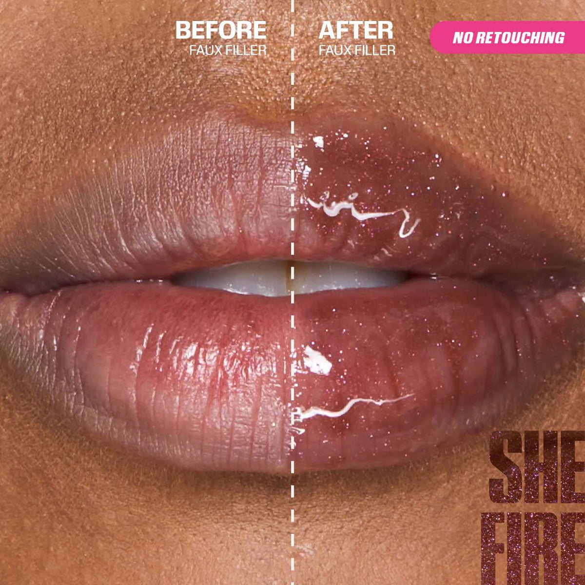 Faux Filler Shiny Non-Sticky Lip Gloss / She Fire - HUDA BEAUTY.