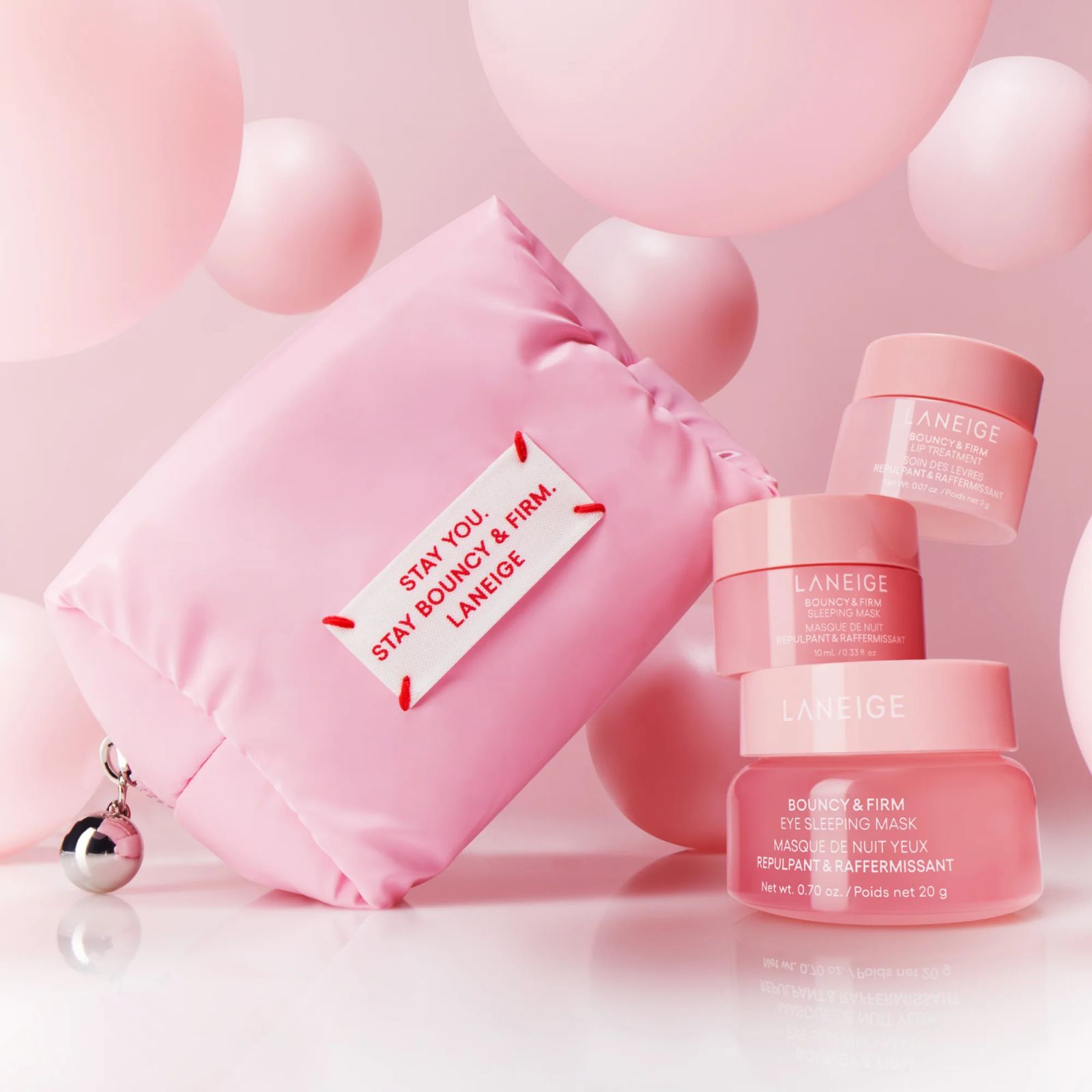 Bouncy & Firm Plump, Firm & Glow Set - Laneige / Set 3 pzas piel firme y luminosa + cosmetiquera - LANEIGE