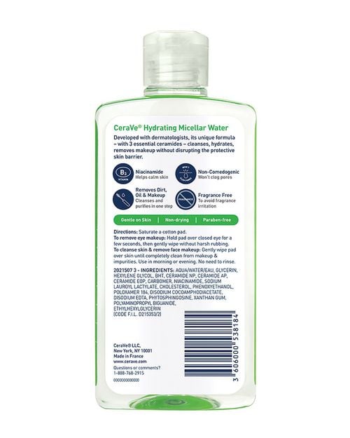 Hydrating Micellar Water 296ml - CeraVe.