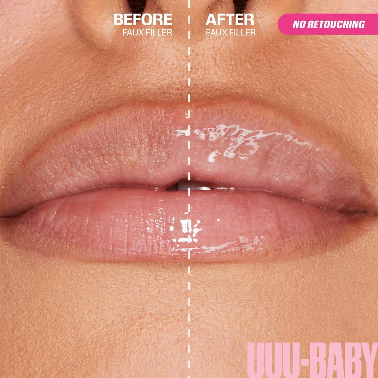 Faux Filler Shiny Non-Sticky Lip Gloss / UUU Baby  - HUDA BEAUTY.