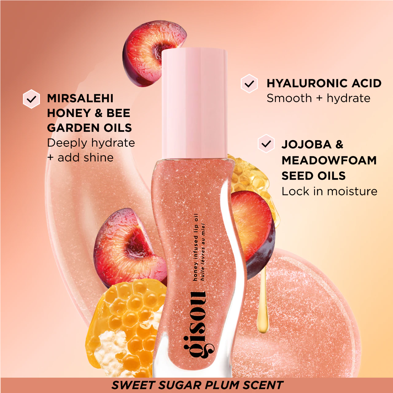 Honey Infused Hydrating Lip Oil / Glazed Plum-  Gisou PREVENTA.