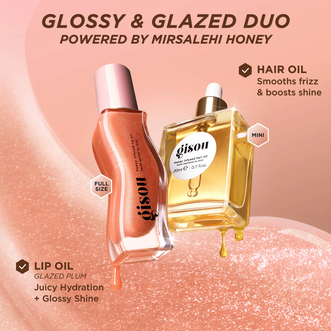 Glossy & Glazed Hair & Lip Oil Gift Set- Gisou.