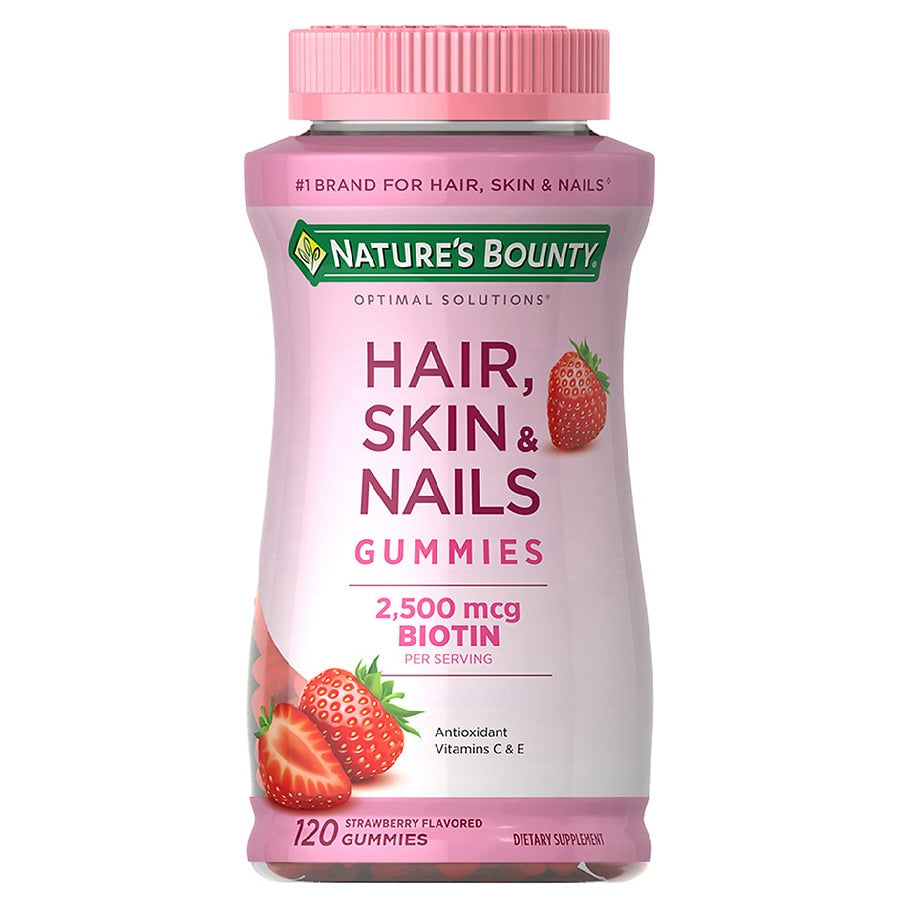 Hair, Skin & Nails Strawberry 120 Gummies - Nature's Bounty.