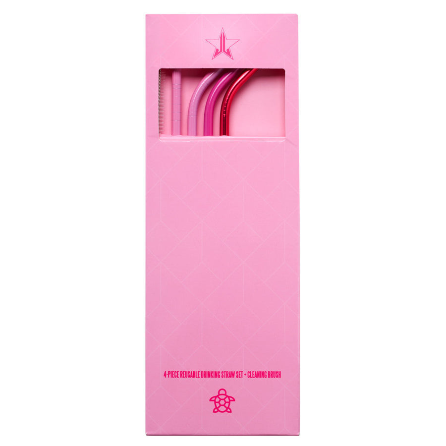 Pink reusable drinking straw set.